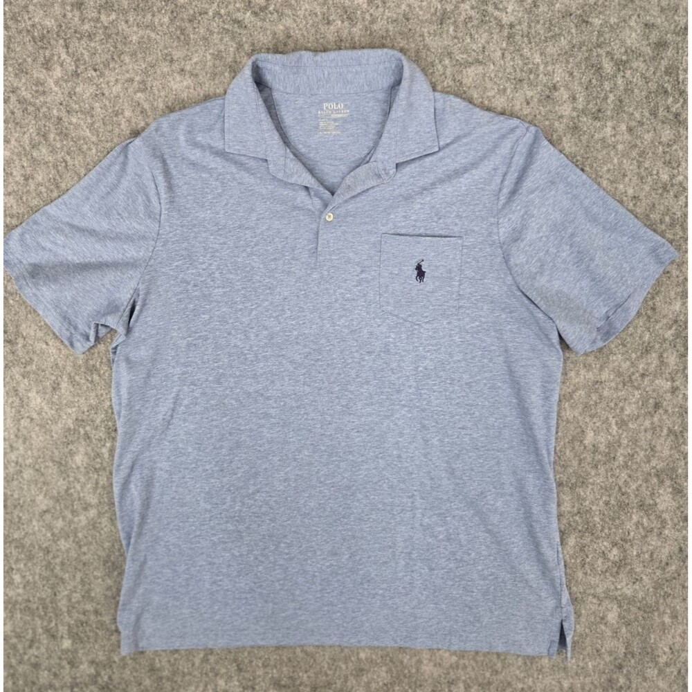 Polo Ralph Lauren Mens Blue Performance Polo Shirt Sz XL Classic Fit S/S Pocket